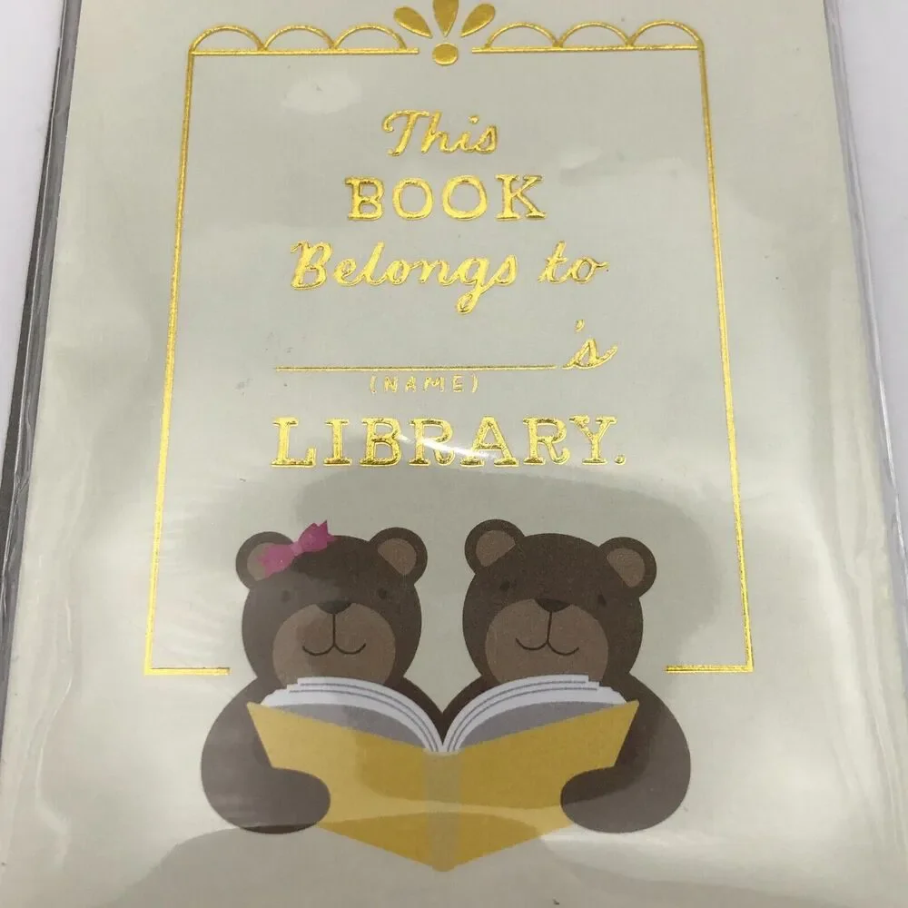 NEW Hallmark Baby's Library Bookplate Adhesive Stickers 12 Count Boy Girl Bear